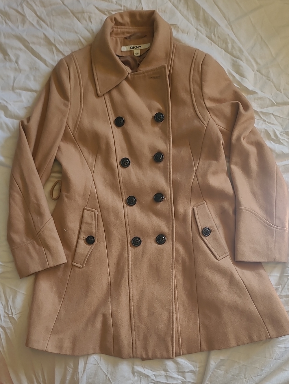 DKNY Women’s Double-Breasted Camel Peacoat